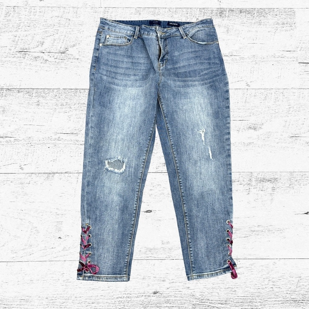 Kaari Blue Cropped Jeans with Pink Lace Accents